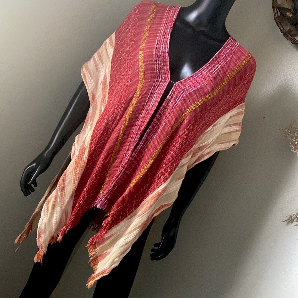Colorful Bohemian Knit Top Cardigan kimono with Red and Orange Accents